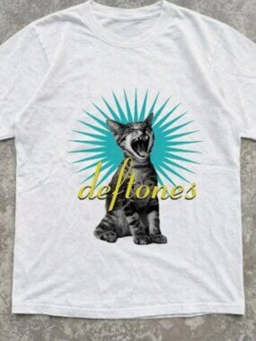 Deftones Yawning Car Graphic White T-Shirt Alternative Rock Tee